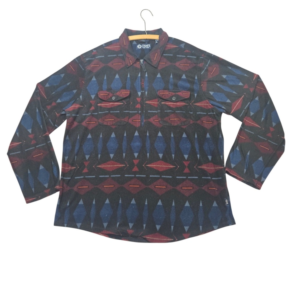 Chaps VTG Southwest Aztec Quarter Zip Fleece Pullover Geometric Blue Red Sz XL
